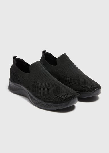 Black Knit Slip On Trainers