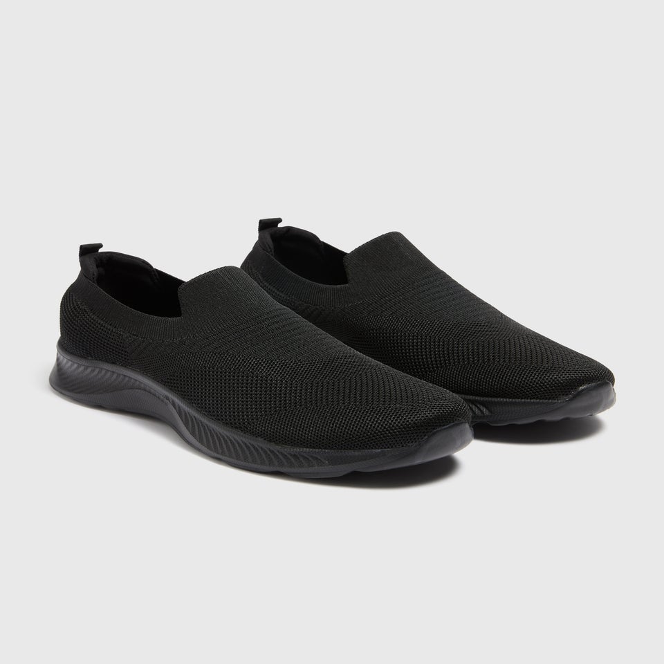 Black Knit Slip On Trainers