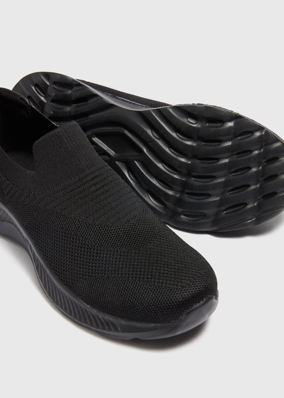 Black Knit Slip On Trainers