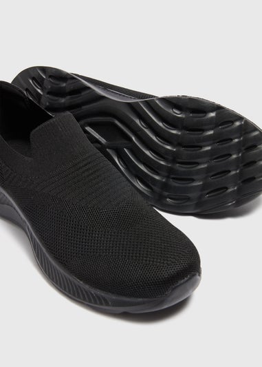 Black Knit Slip On Trainers