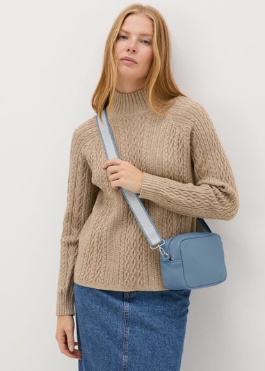 Blue Faux Leather Camera Bag