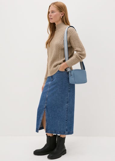 Blue Faux Leather Camera Bag