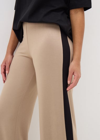 Camel Side Stripe Wide Leg Trousers