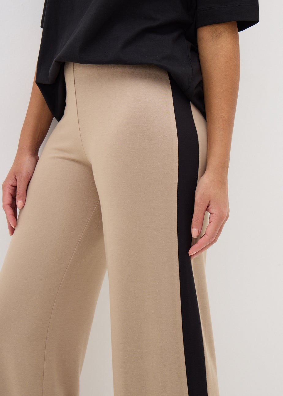Camel Side Stripe Wide Leg Trousers