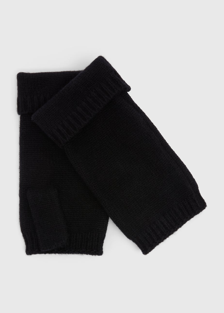 Black Dry Ribbed Fingerless Gloves