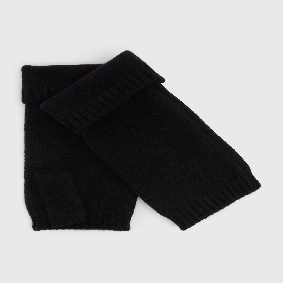 Black Dry Ribbed Fingerless Gloves