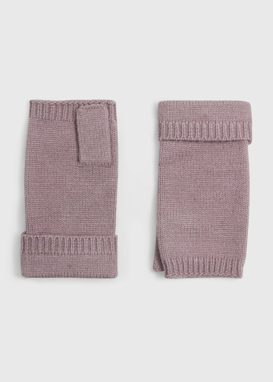 2 Pack Purple & Black Ribbed Fingerless Gloves