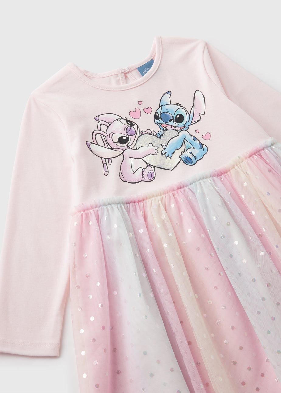 Disney Girls Pink Stich Mesh Dress