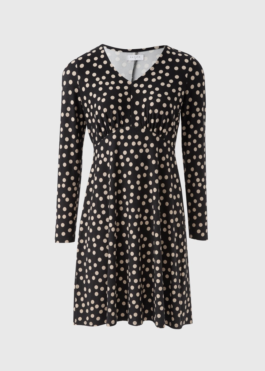 Black Polka Dot Long Sleeve Mini Dress