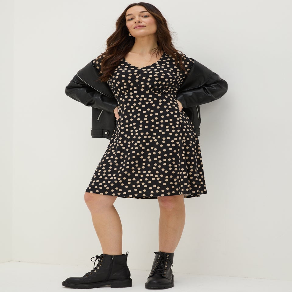 Black Polka Dot Long Sleeve Mini Dress