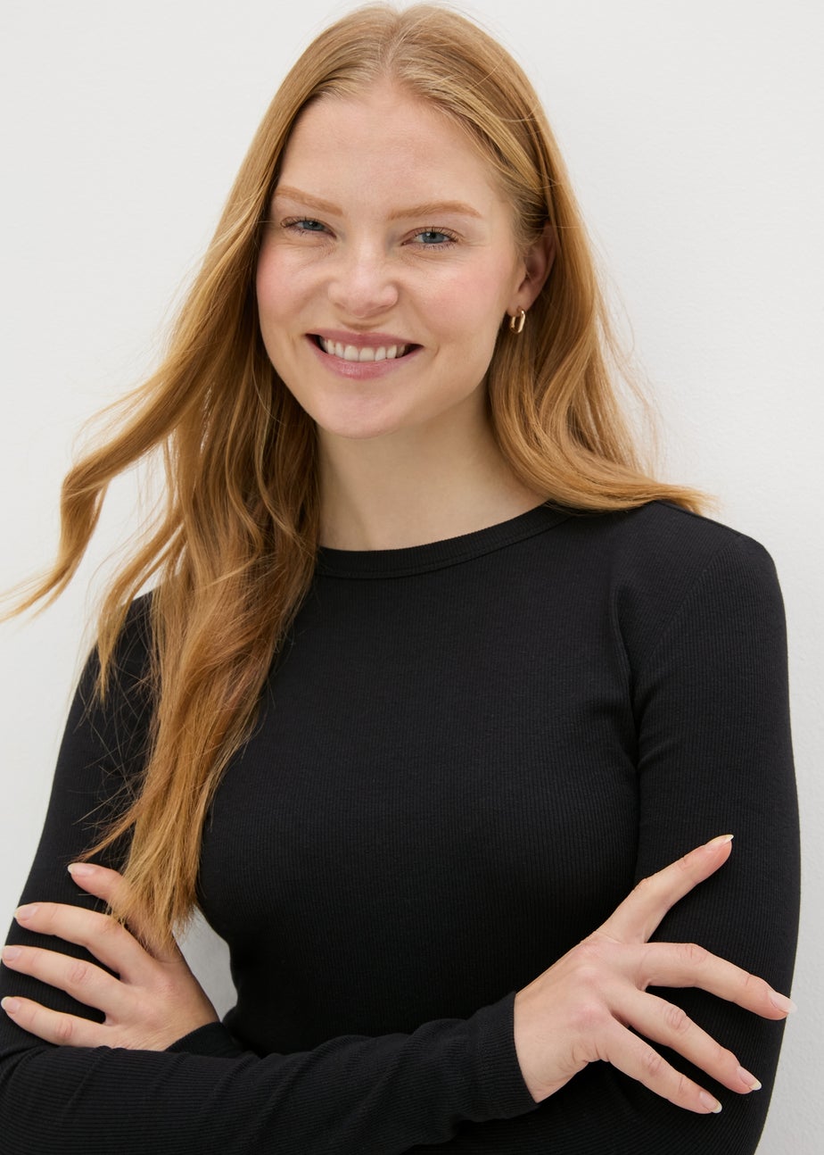 Black Ribbed Long Sleeve Top