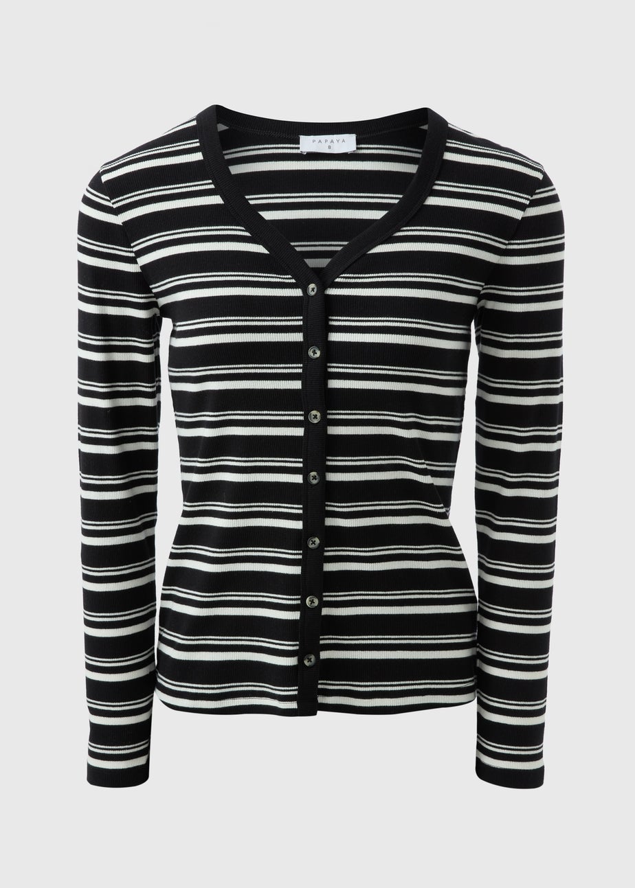Black Long Sleeve Stripe Cardigan