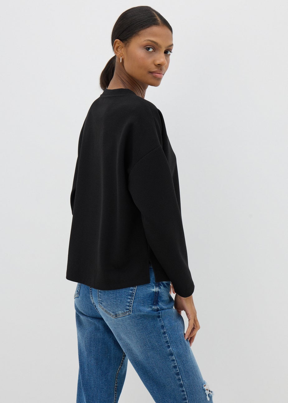 Black Waffle Long Sleeve Top