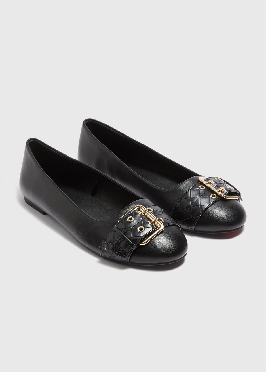 Black Buckle Detail Ballet Flats