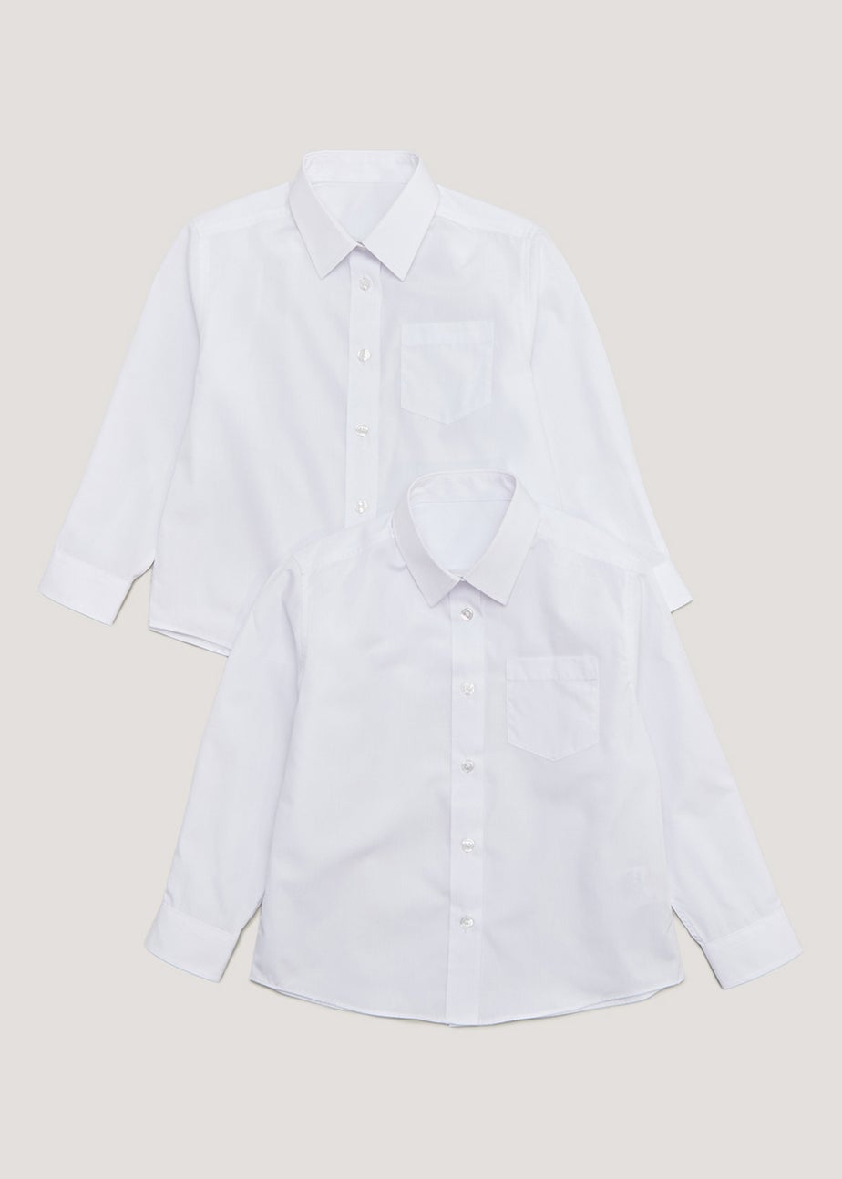 Girls 2 Pack White Plus Fit Long Sleeve School Blouses (6-16yrs)