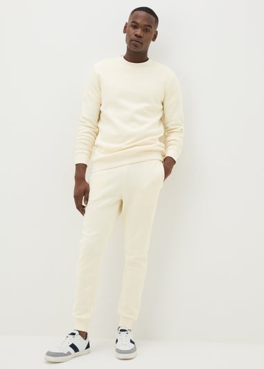 Cream Slim Fit Jogging Bottoms