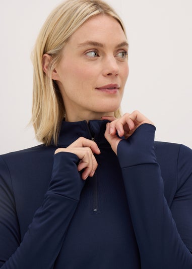 Souluxe Navy Brushed Half Zip Long Sleeved Top