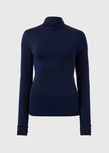 Souluxe Navy Brushed Half Zip Long Sleeved Top