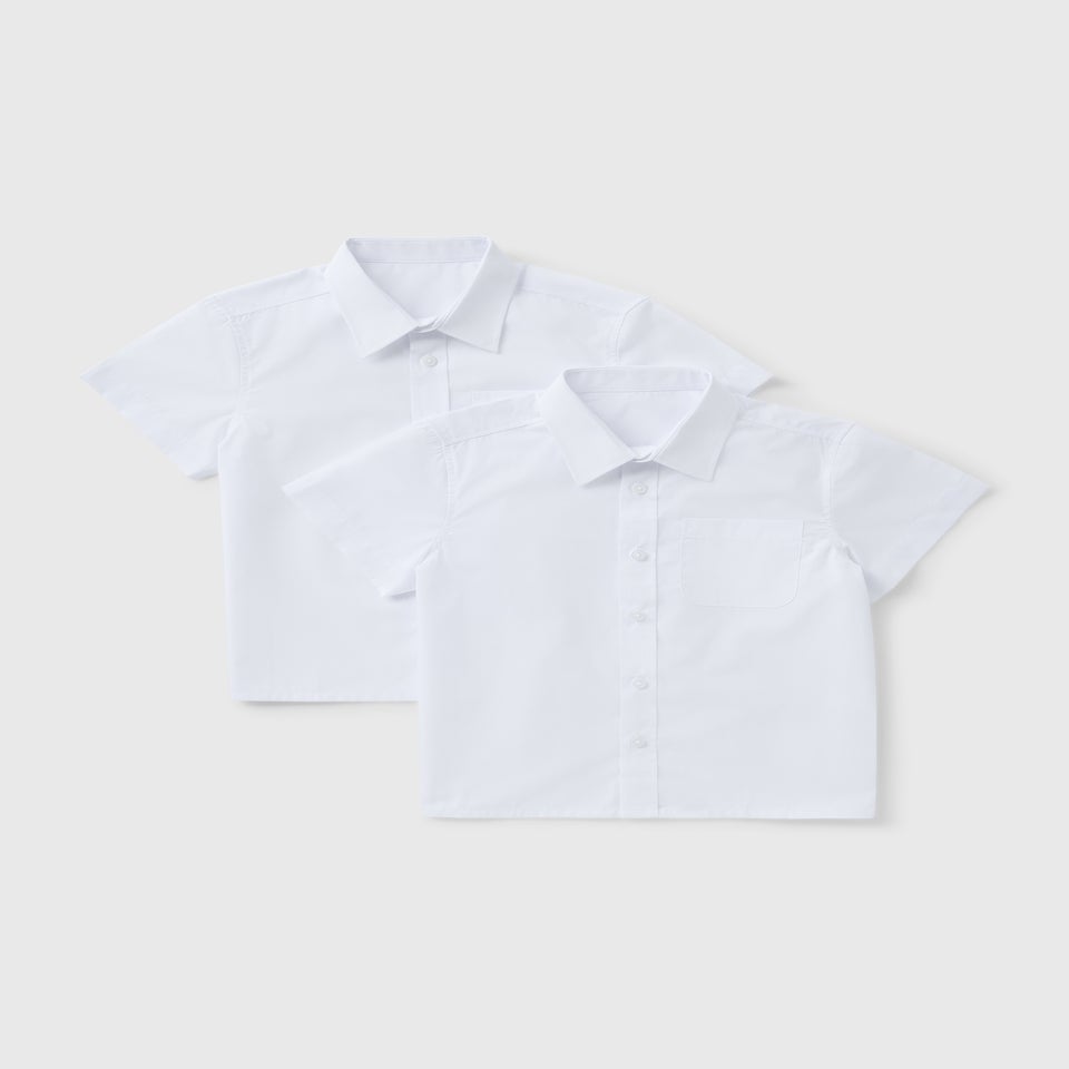 Boys 2 Pack White Plus Fit Short Sleeve School Shirts (6-16yrs)