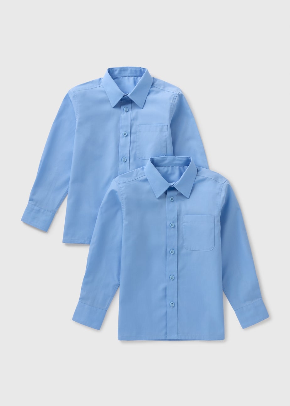 2 Pack Boys Blue Long Sleeve School Shirts (4-16yrs)