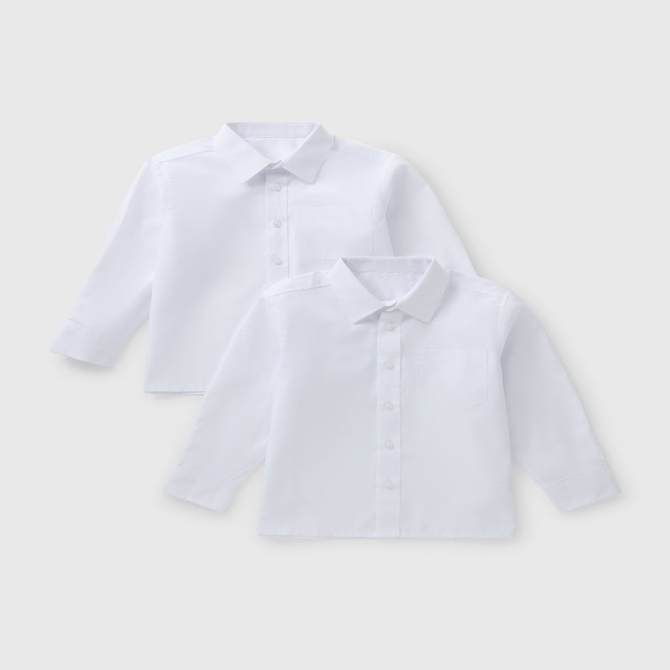 Boys 2 Pack White Plus Fit Long Sleeve School Shirts (6-16yrs)