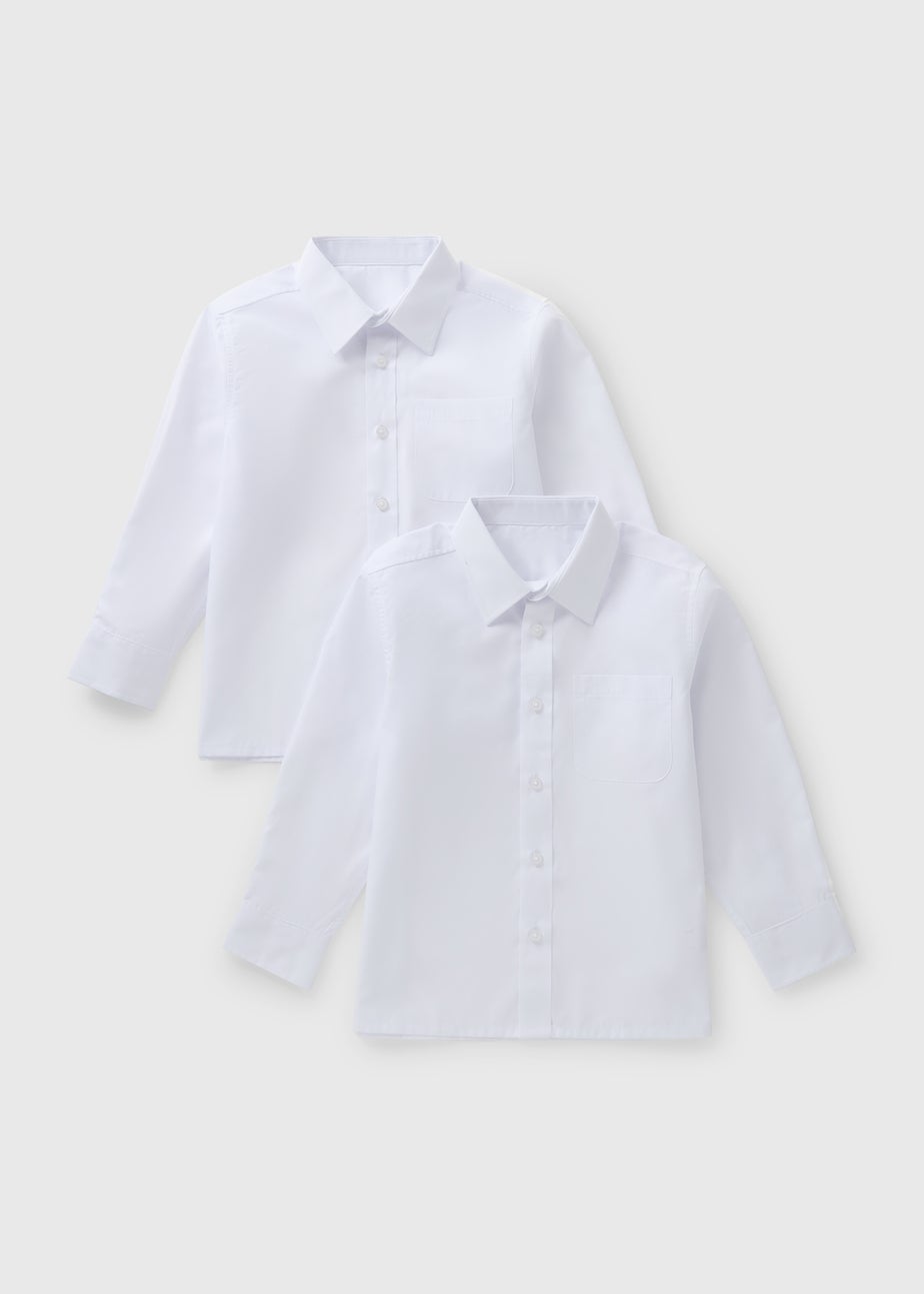 Boys 2 Pack White Plus Fit Long Sleeve School Shirts (6-16yrs)