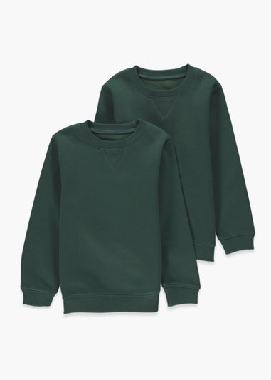 Kids 2 Pack Green Crew Neck School Sweatshirts (3-13yrs)