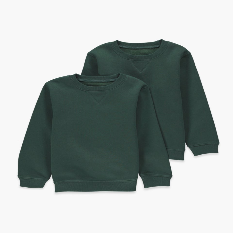 Kids 2 Pack Green Crew Neck School Sweatshirts (3-13yrs)