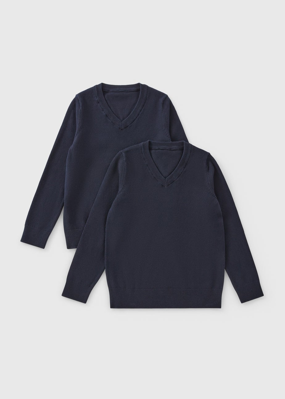 2 Pack Kids Navy V Neck School Jumper (4-13yrs)