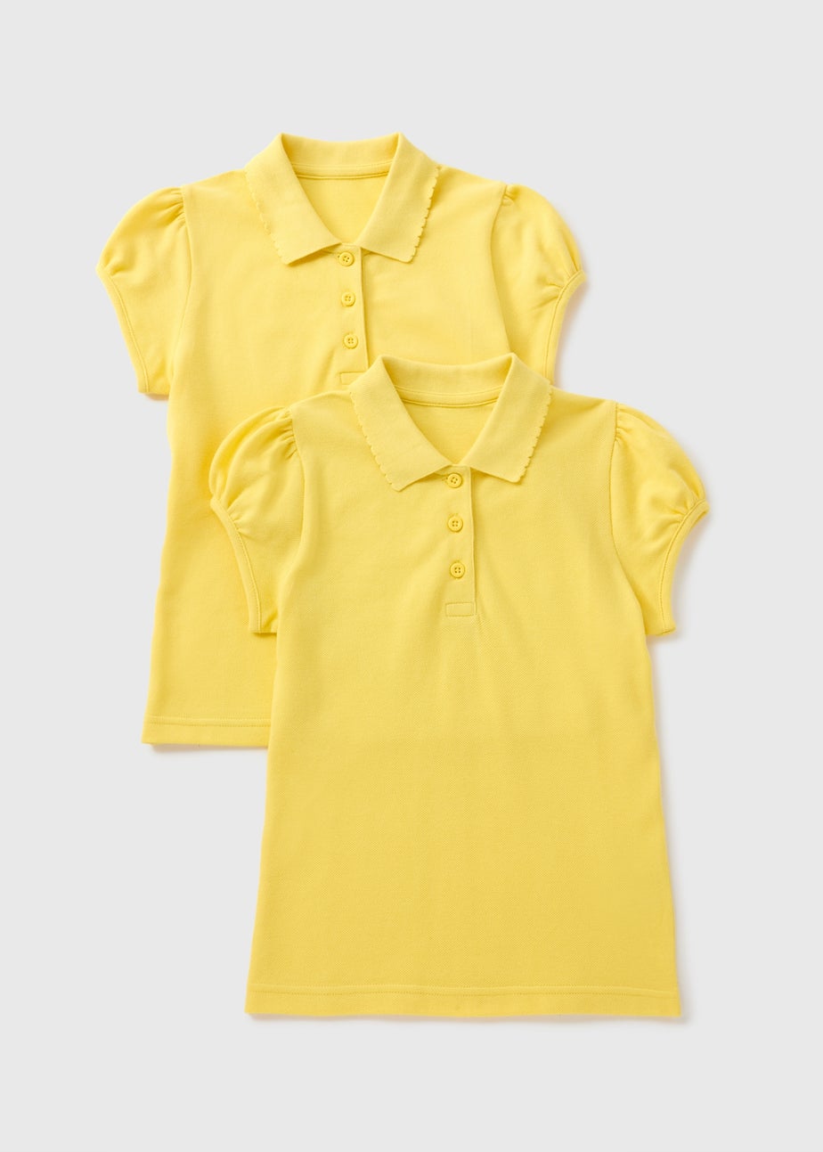 Girls 2 Pack Yellow Scallop Collar School Polo Shirts (3-13yrs)