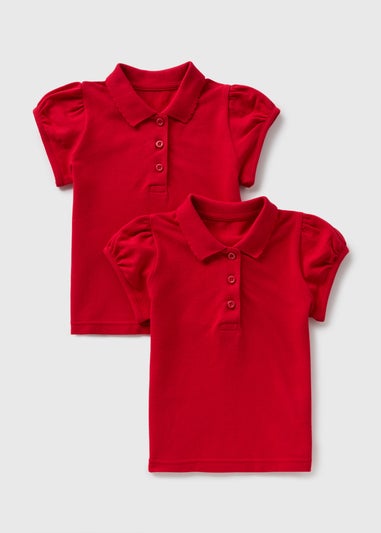 2 Pack Girls Red Polo Shirts (3-13yrs)