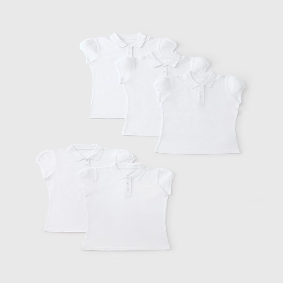 5 Pack White Girls School Polo (3-13yrs)