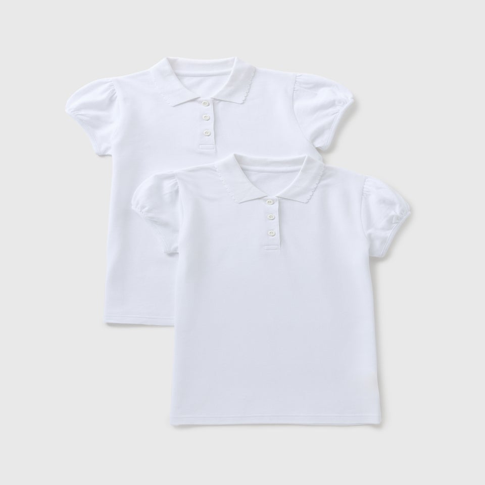 2 Pack Girls White Slim Fit Polo Shirts (3-13yrs)