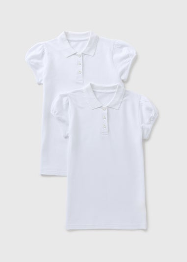 2 Pack Girls White Slim Fit Polo Shirts (3-13yrs)