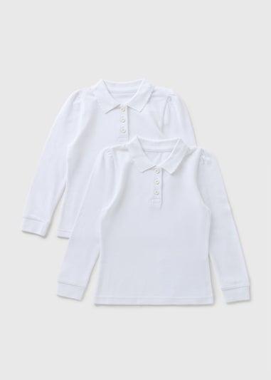 2 Pack Girls White Long Sleeve Polo Shirt (3-13yrs)