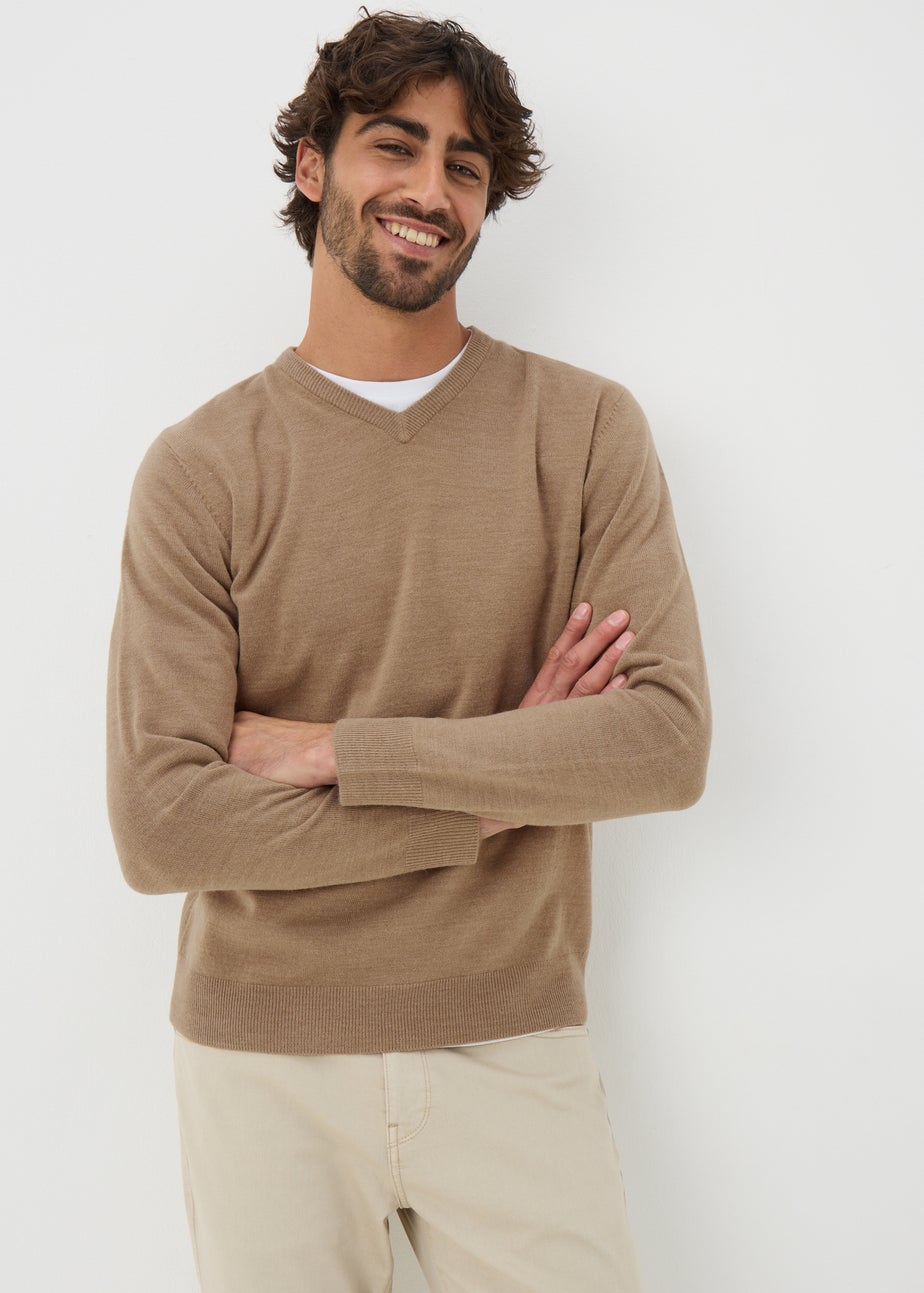 Beige Soft Touch V-Neck Jumper