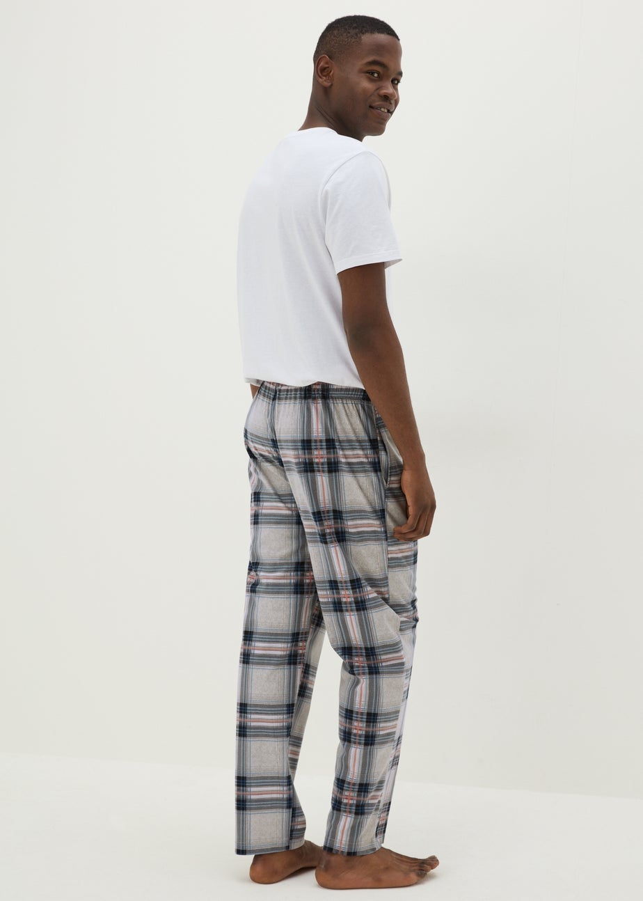 2 Pack Grey Check Fleece Slinky Pyjama Set