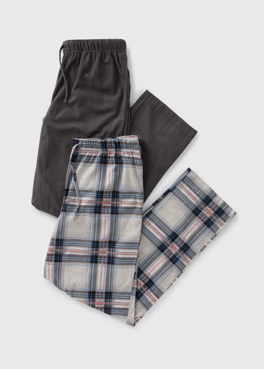 2 Pack Grey Check Fleece Slinky Pyjama Set