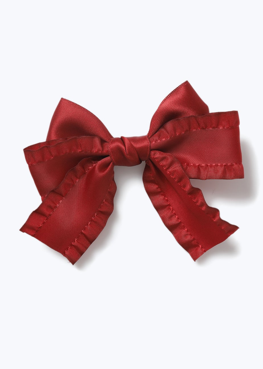 Girls Burgundy Satin Bow Clip