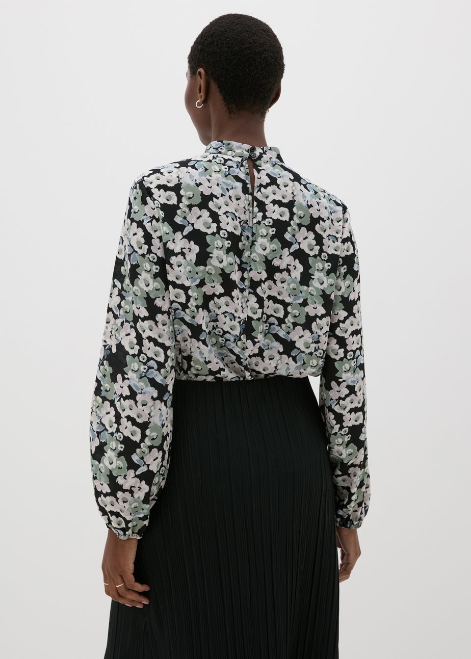Et Vous Black Floral High Neck Blouse