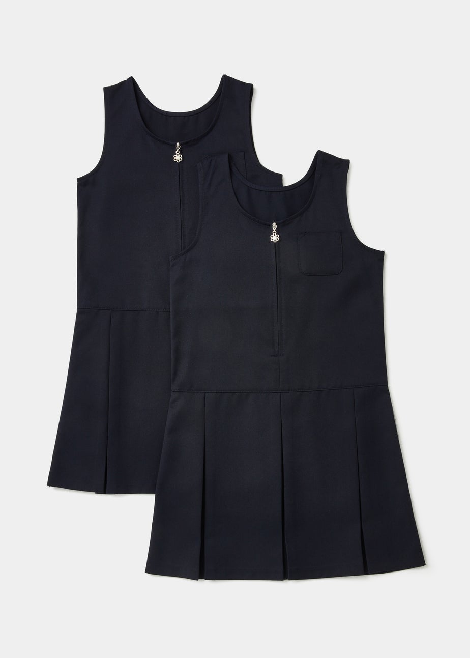 2 Pack Girls Navy Zip Front Pinafore Dress (3-9yrs)