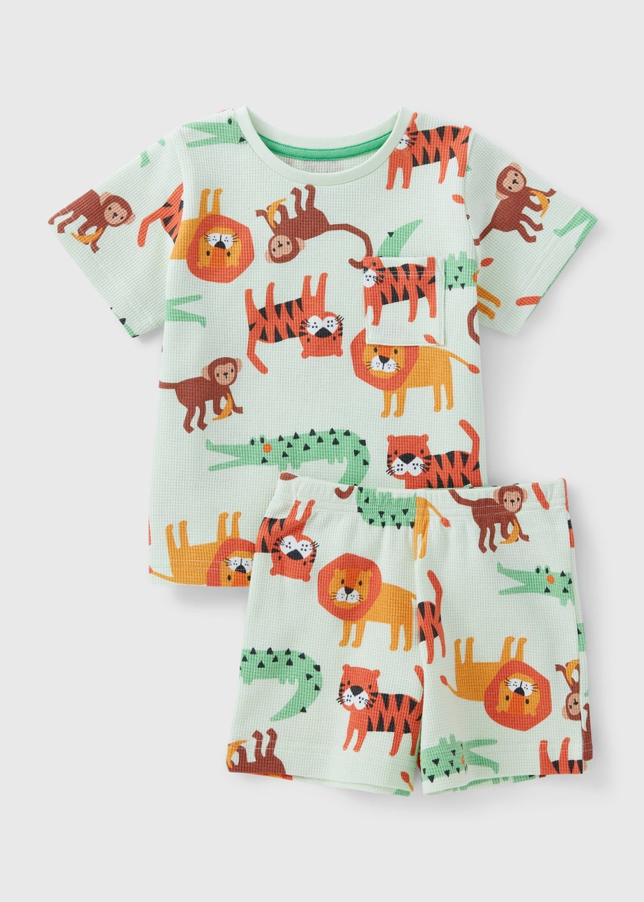 Kids Green Animal Waffle Pyjama Set (1-7yrs)