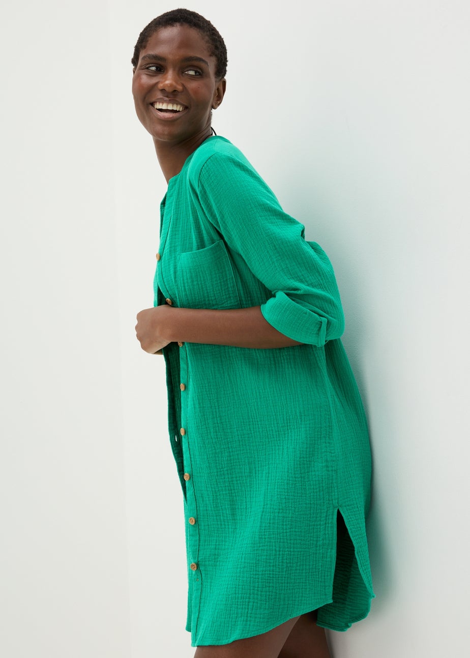 Green Double Cloth Cotton Beach Shirt