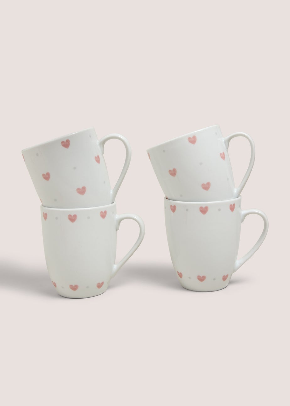 4 Pack Pink Heart Mugs