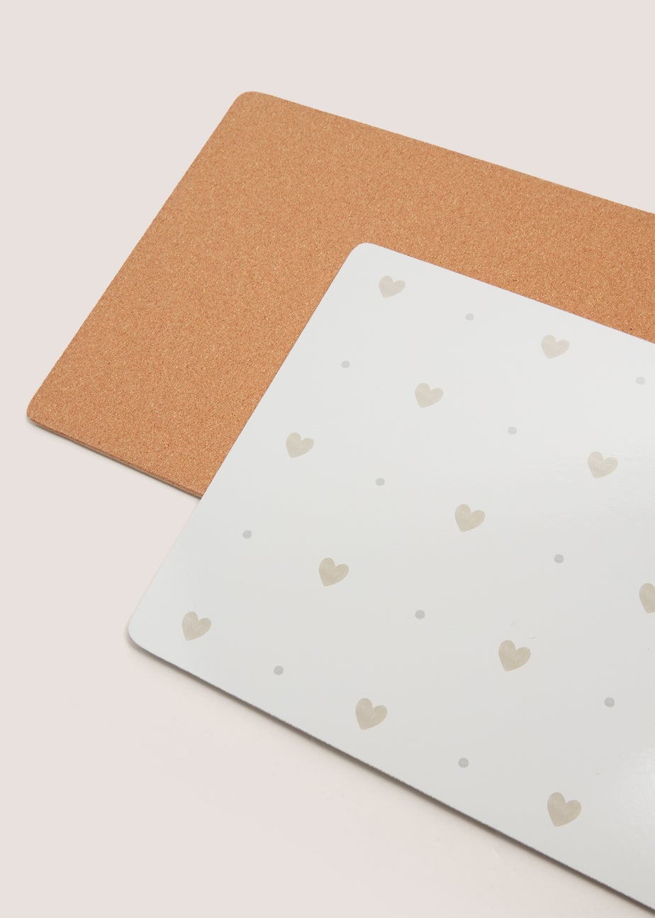 4 Pack White Heart Cork Placemats