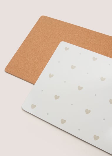 4 Pack White Heart Cork Placemats