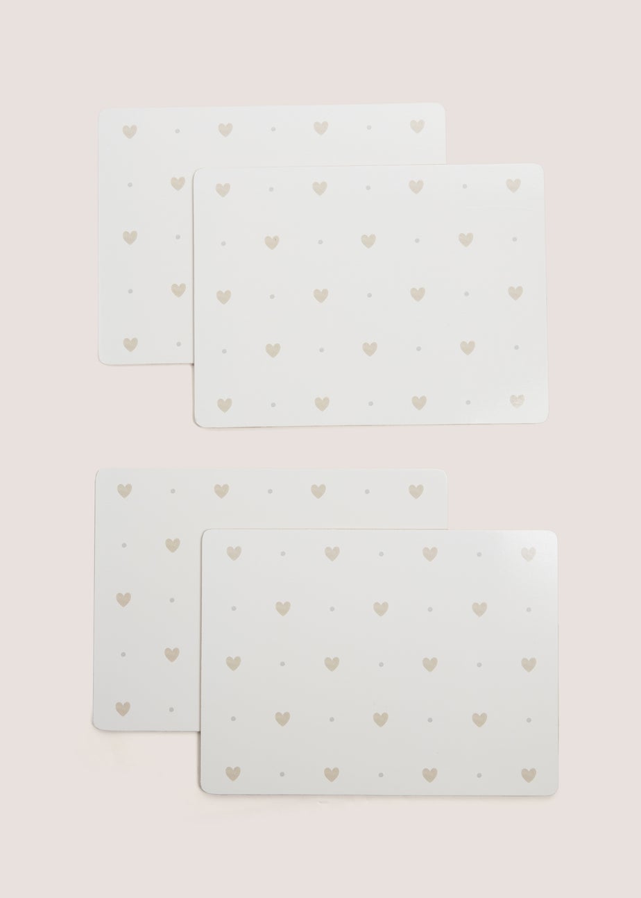 4 Pack White Heart Cork Placemats