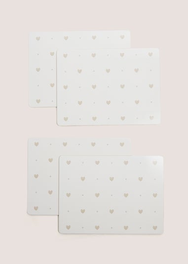 4 Pack White Heart Cork Placemats