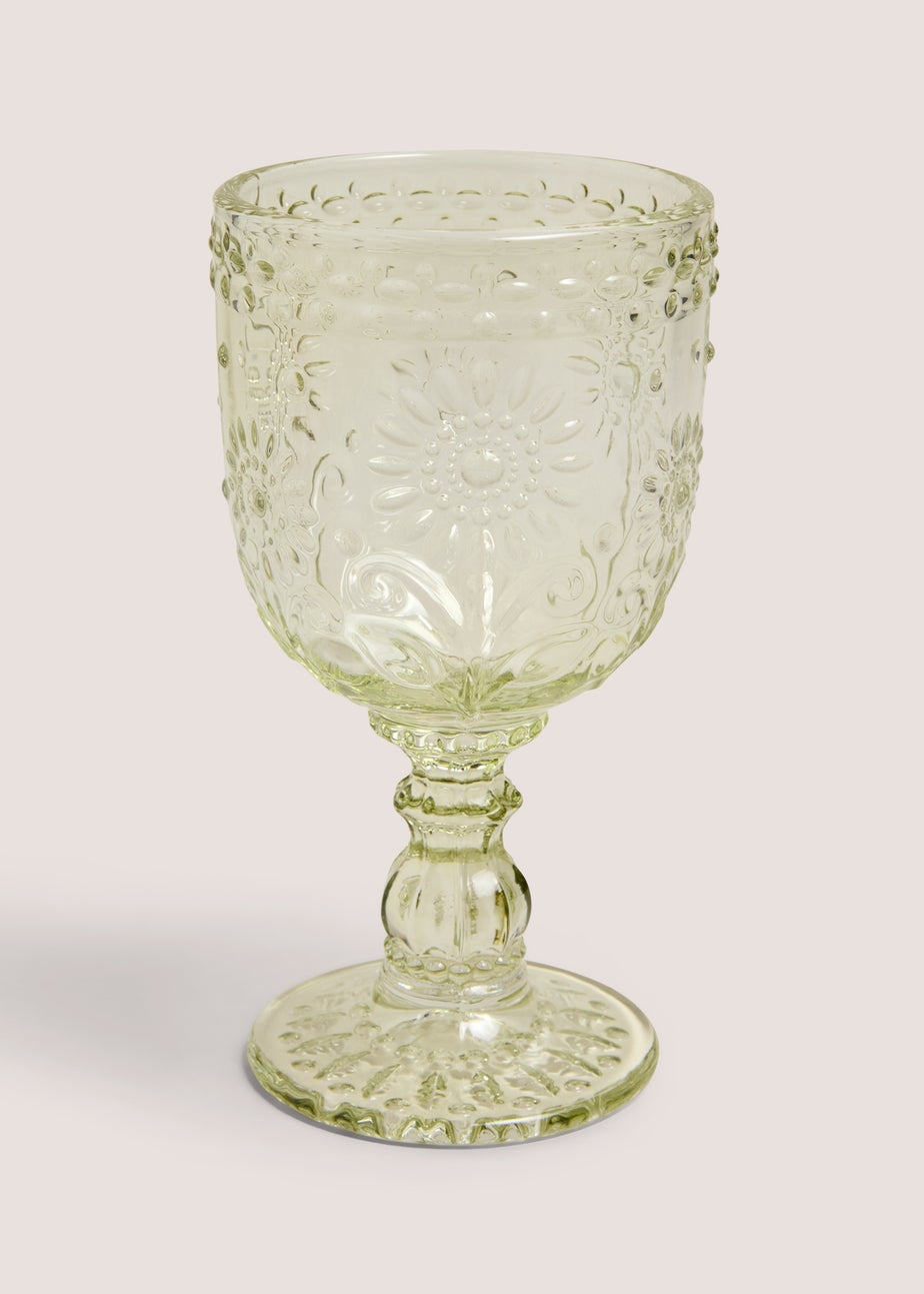 Green Meadow Floral Wine Glass