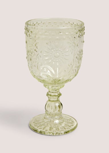 Green Meadow Floral Wine Glass